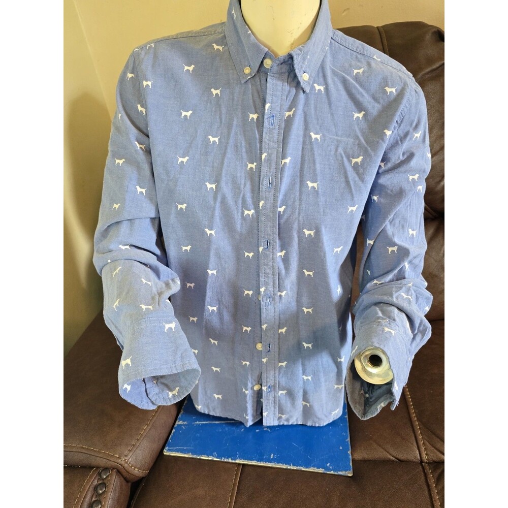J. Khaki Boys Youth Button Down Casual Dress Shirt Long Sleeve Blue Dog Size L